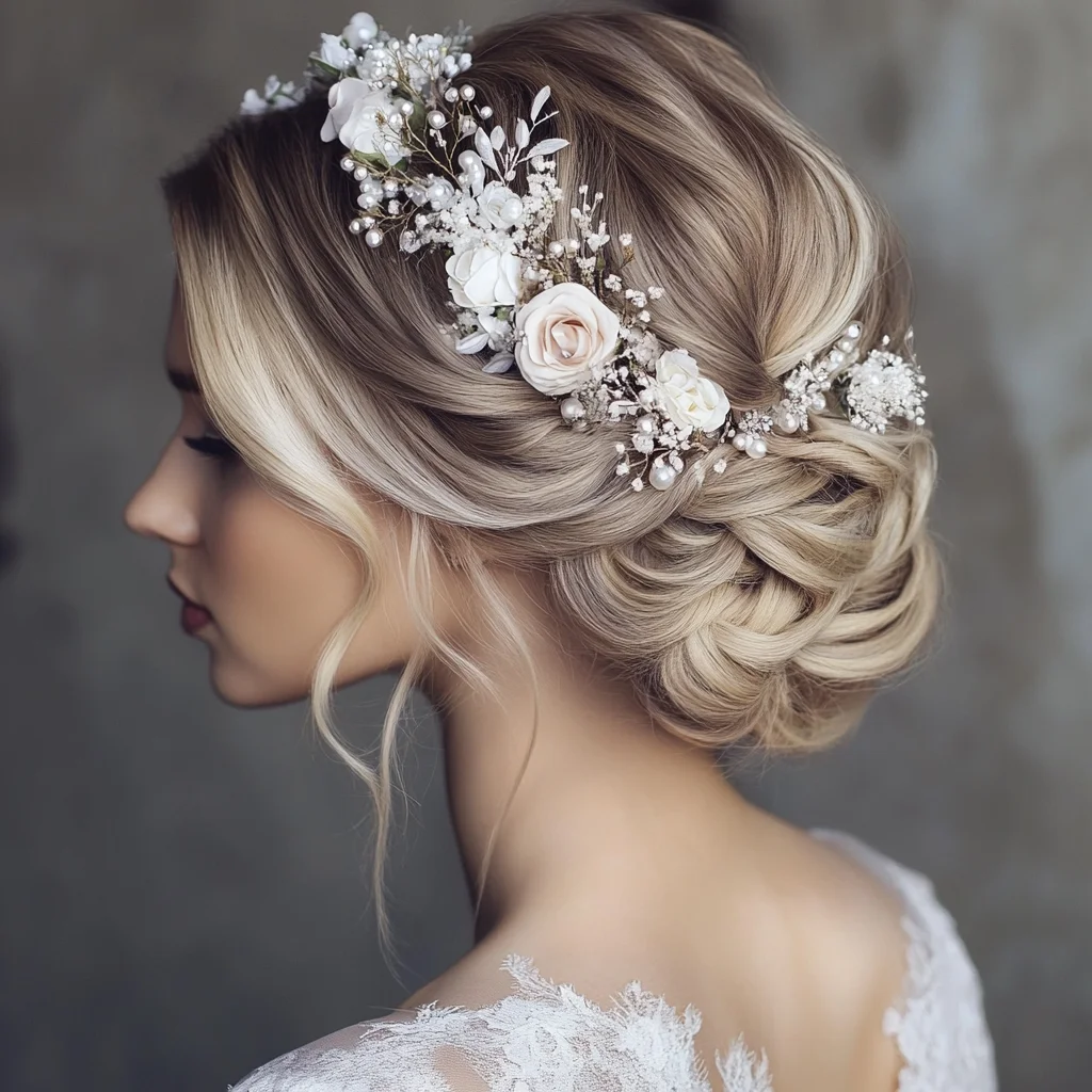 Elevate Elegance: Timeless Updo with Floral Accents for Special Occasions