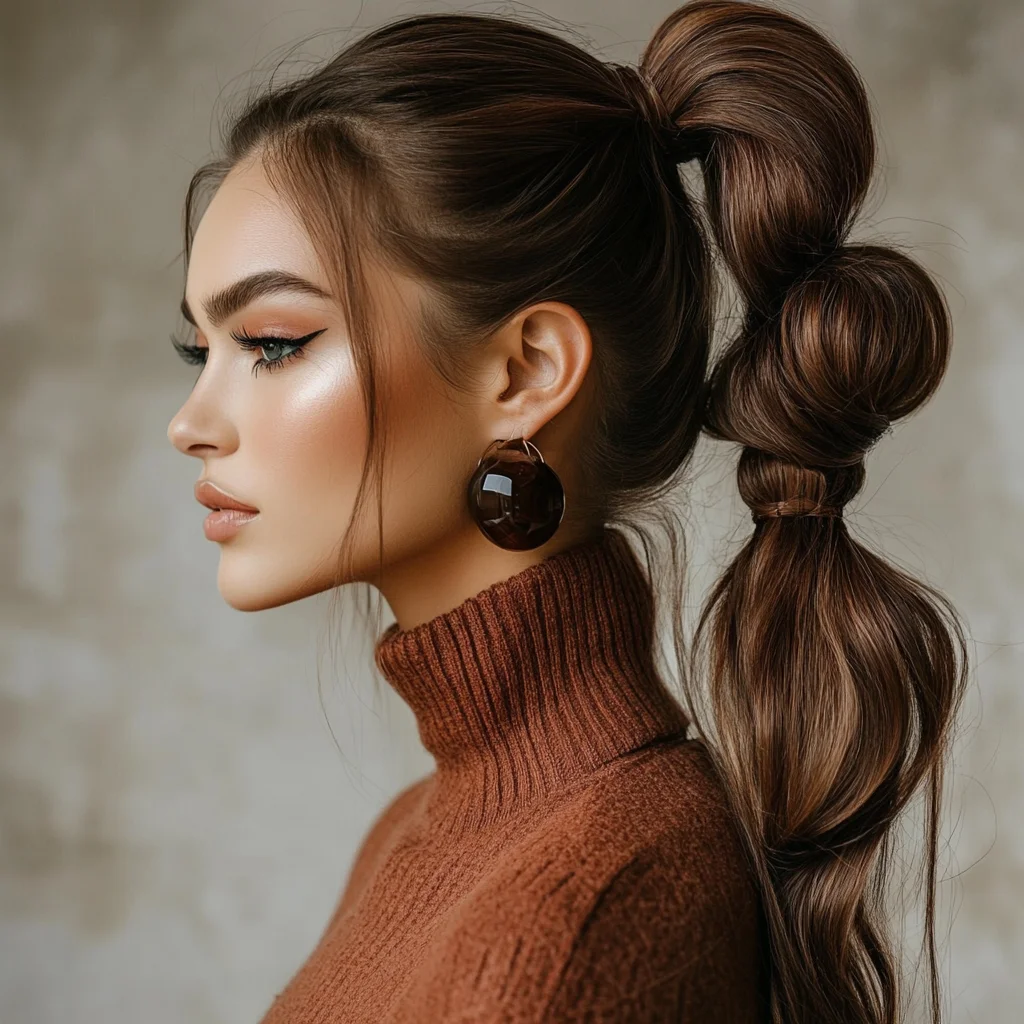 Elevate Your Look with a Chic High Ponytail Featuring Stylish Bubbles