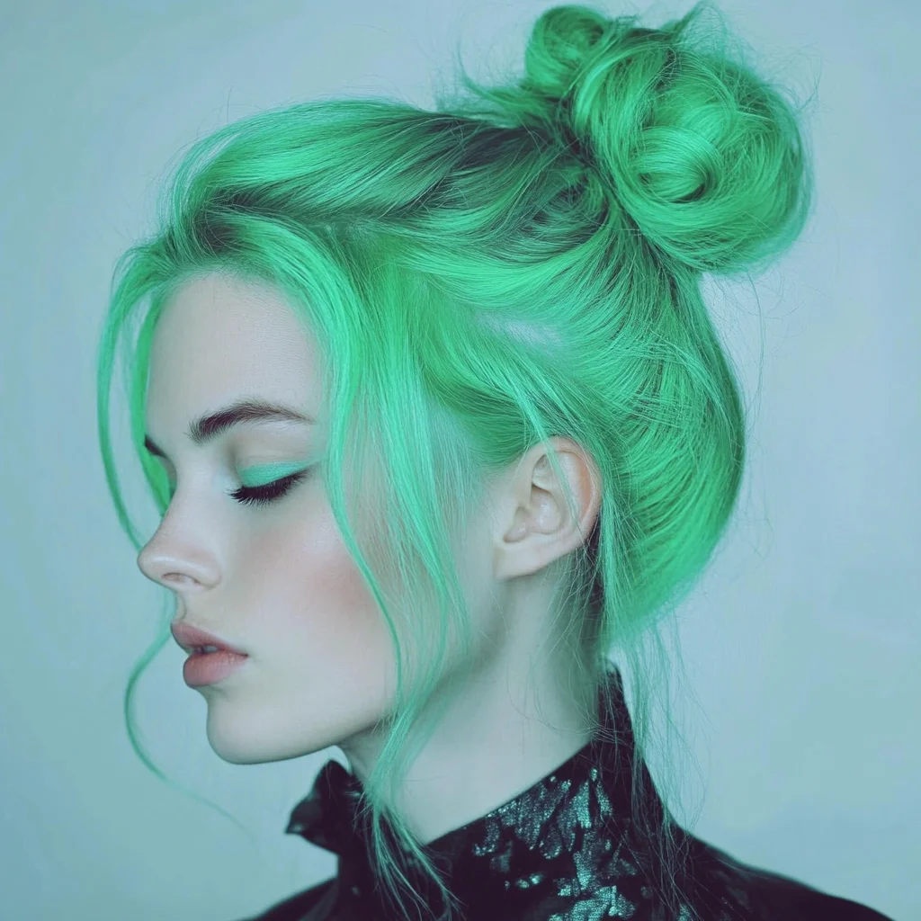 Elevate Your Look with a Vibrant Green Chignon: A Bold Statement Hairstyle