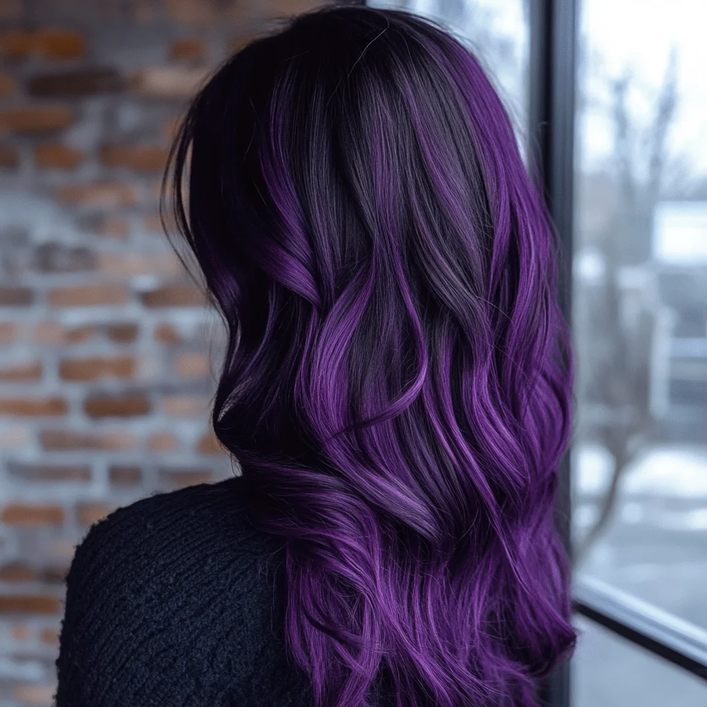 Elevate Your Look with Stunning Dark Waves and Vibrant Purple Highlights