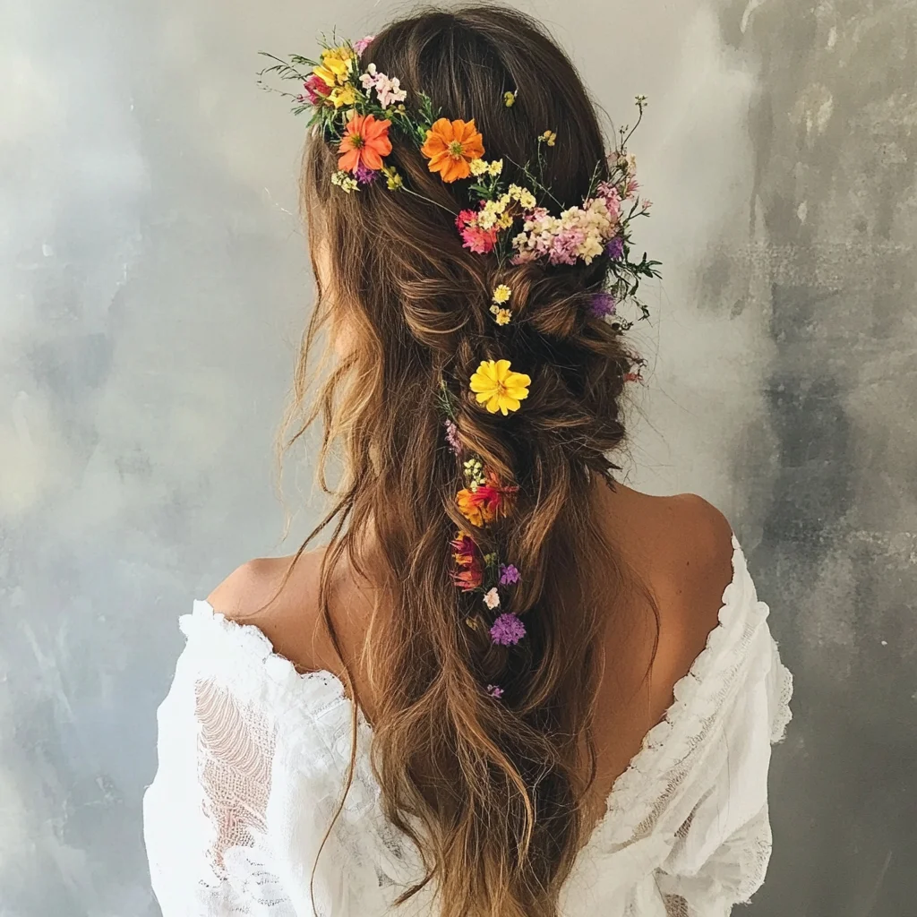 Embrace Bohemian Elegance with a Floral-Inspired Elegant Hairstyle