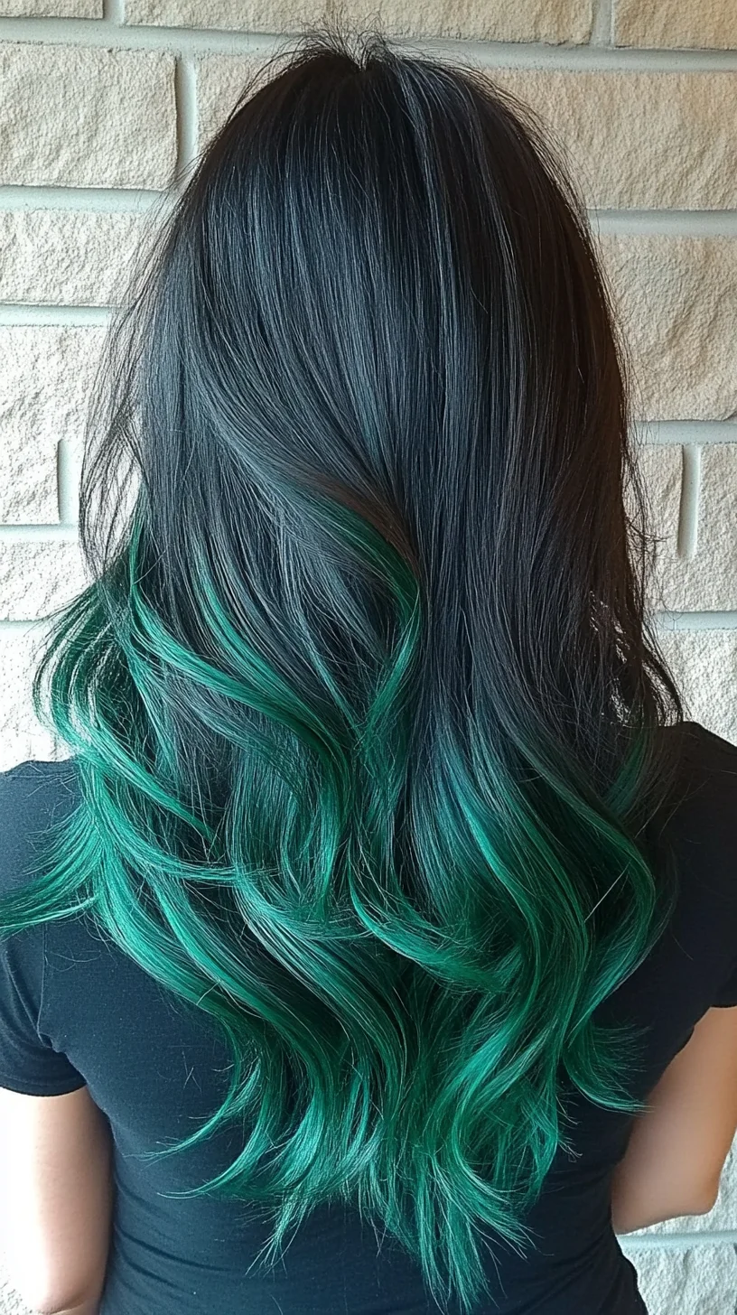 Embrace Bold Glamour with Stunning Black to Emerald Ombre Waves