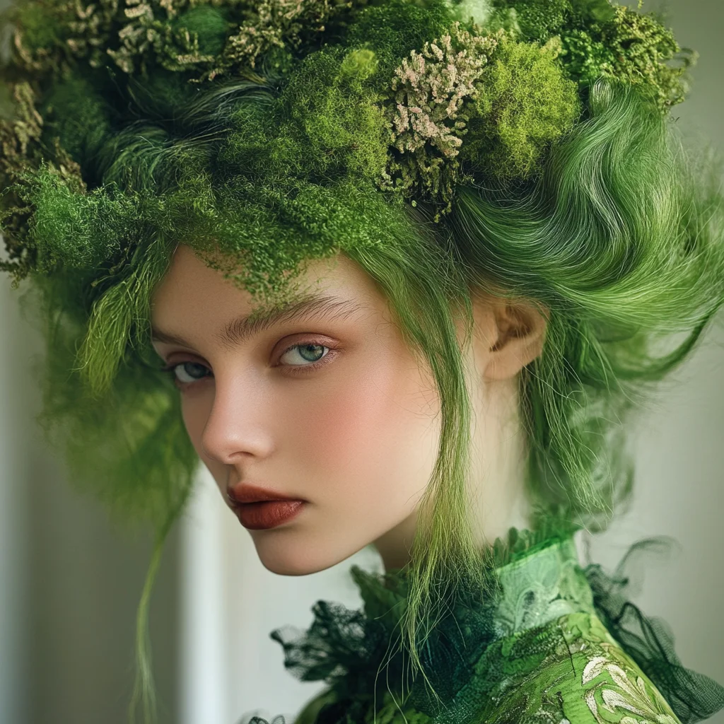 Embrace Nature: A Lush Crown of Greenery for a Bold, Ethereal Look