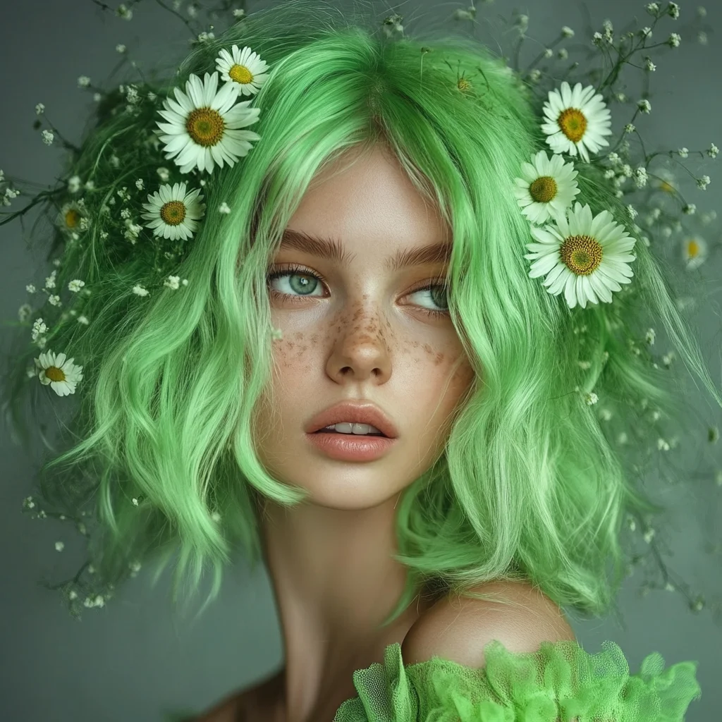 Embrace Nature's Charm with Playful Green Waves and Floral Accents