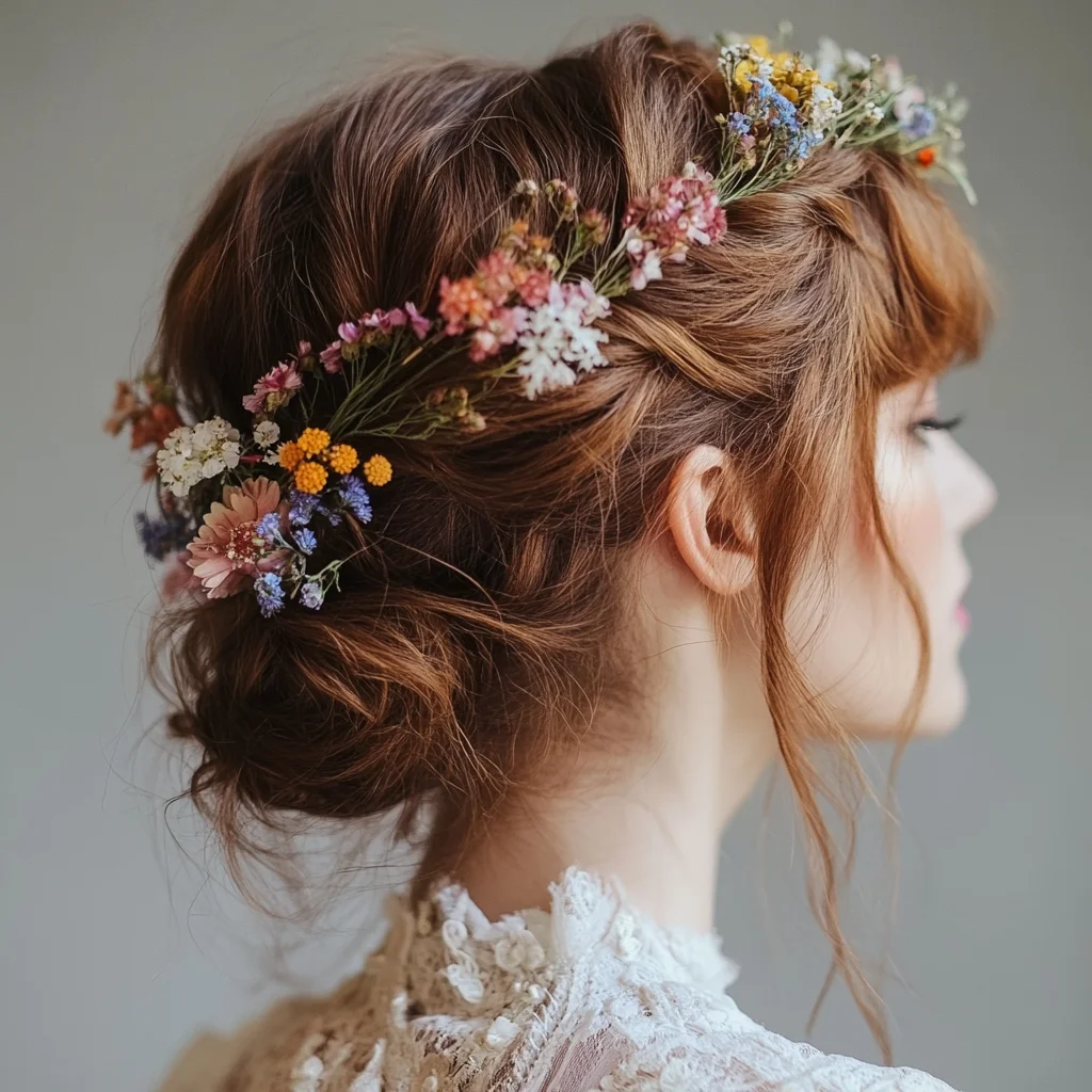 Embrace Romance with This Floral Crown Updo: Perfect for Any Special Occasion