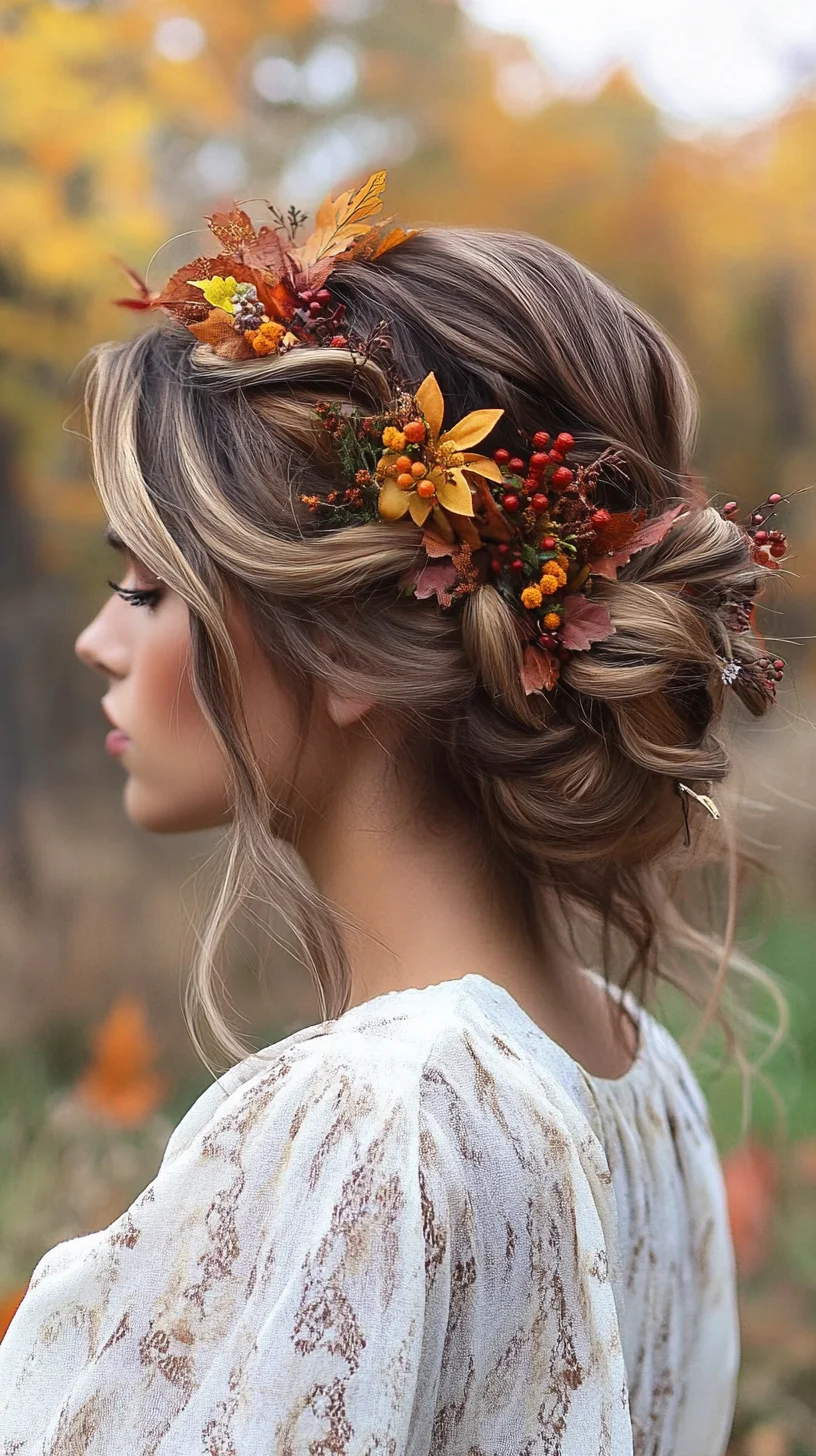 Embrace the Charm of Autumn: A Floral-Infused Braided Updo