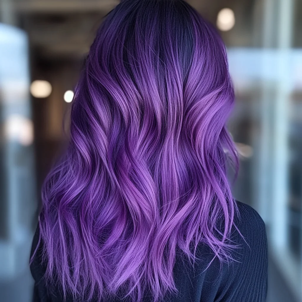 Embrace the Vivid: Purple Ombre Waves for an Eye-Catching Look