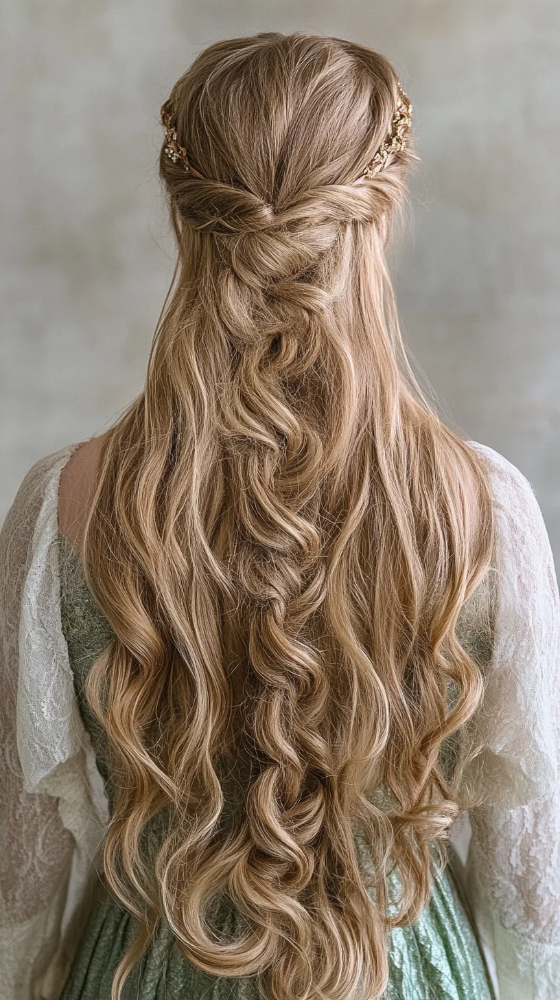 Enchanting Cascades: A Romantic Braided Half-Up Hairstyle with Effortless Waves