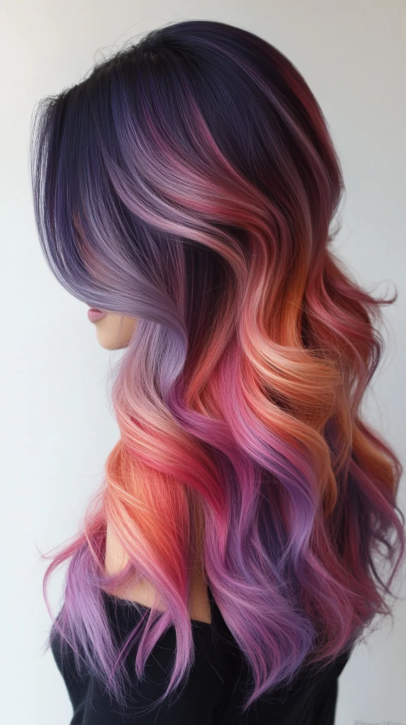 Eye-Catching Ombre Waves: A Stunning Blend of Purple, Pink, and Sunset Hues