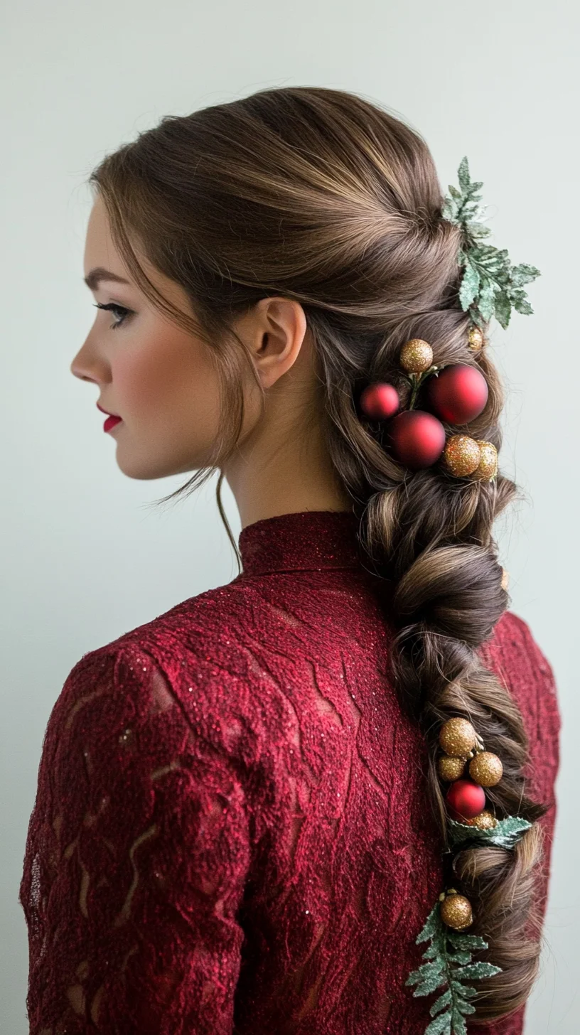 Festive Elegance: A Stunning Holiday Braid with Seasonal Accents