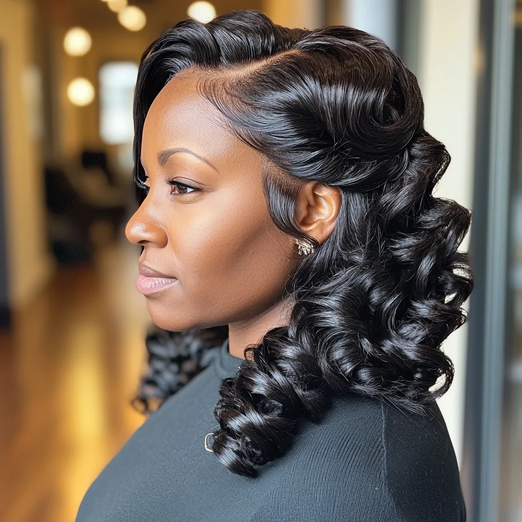 Glamorous Retro Curls: Elevate Your Look with Chic Volume and Shine