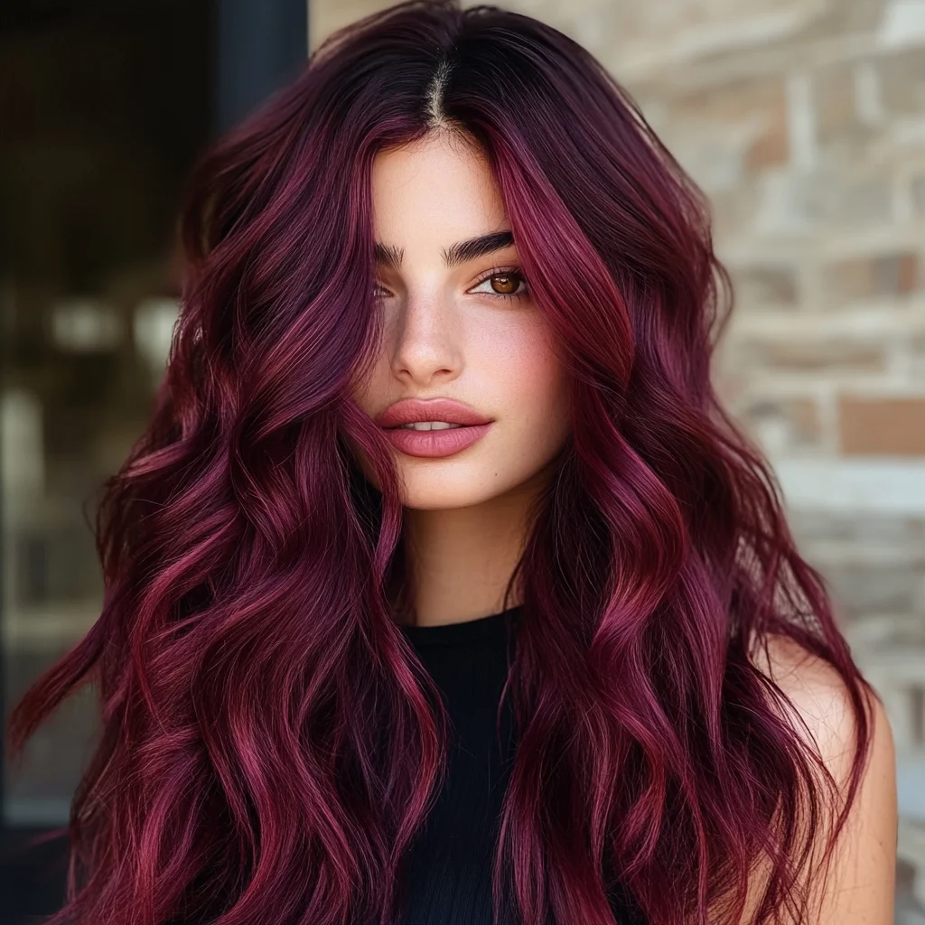 Luscious Waves with a Bold Burgundy Twist: The Ultimate Statement Hairstyle