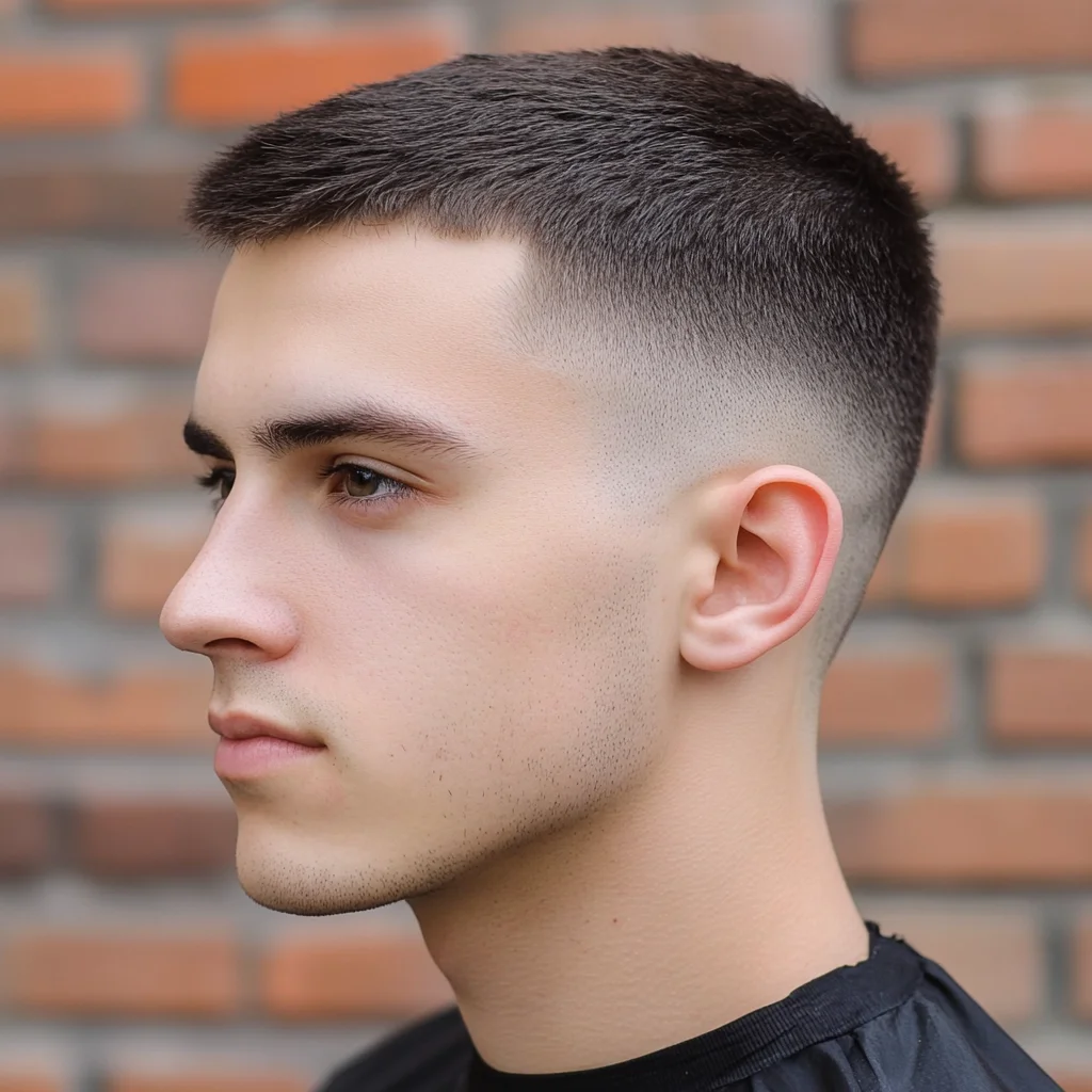 Sleek and Neat: The Perfect Buzz Cut with Faded Sides