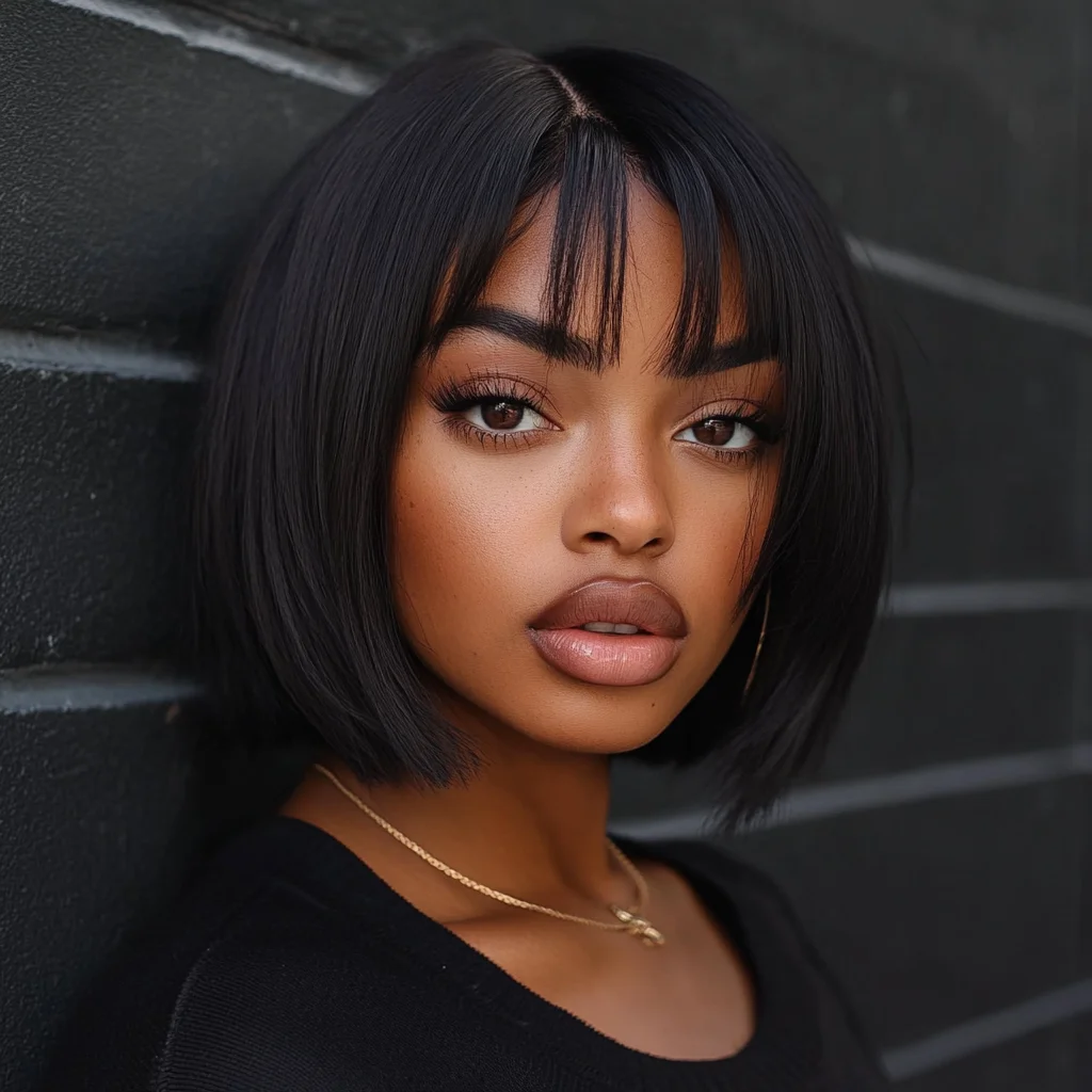 Sleek Bob with Chic Curtain Bangs: Effortless Elegance in Every Strand