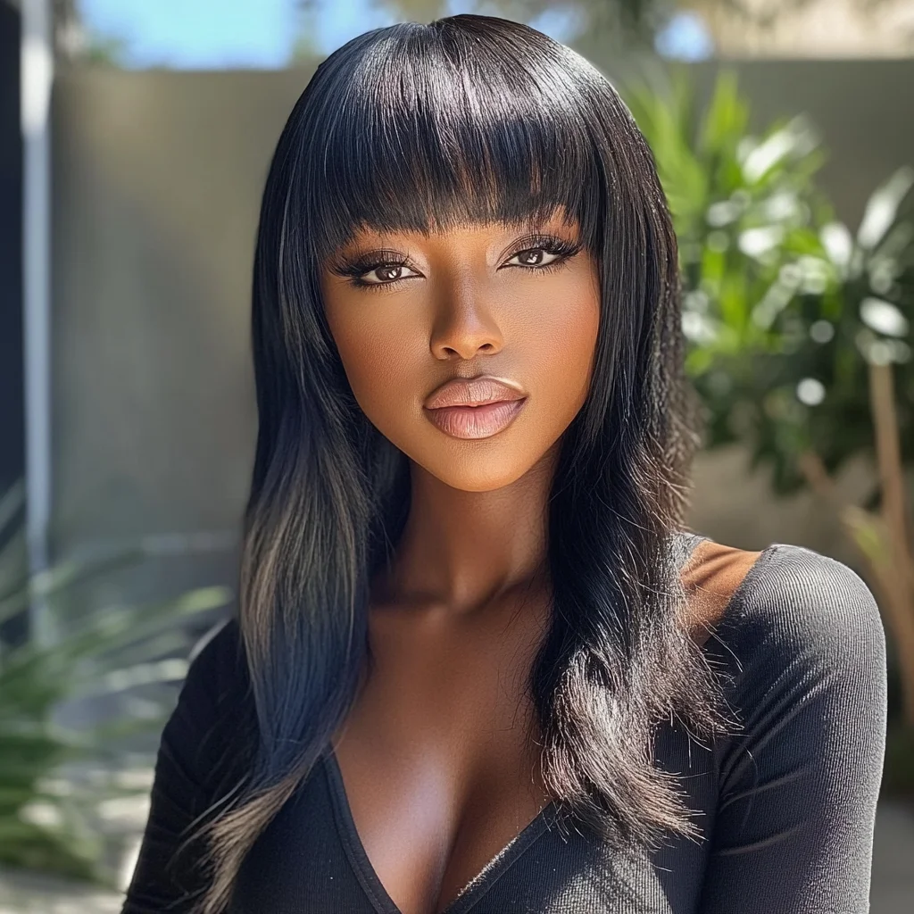 Sleek Long Layers with Bold Bangs: The Ultimate Chic Statement