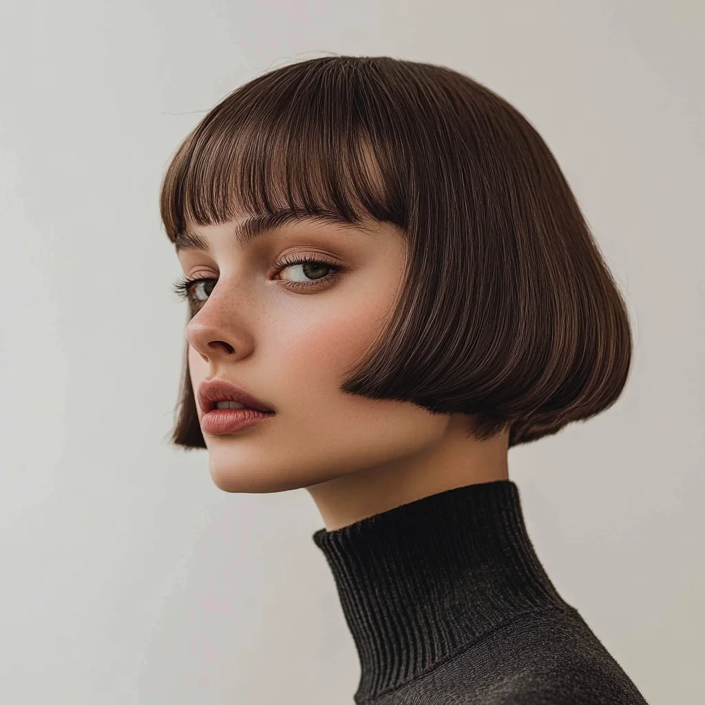 Timeless Elegance: The Chic Blunt Bob with Lush Bangs