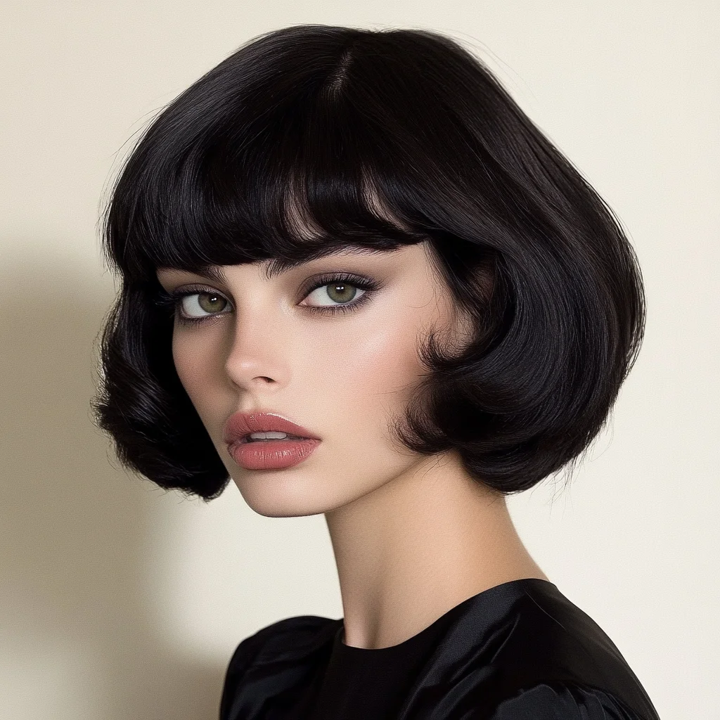 Timeless Elegance: The Chic Vintage Bob with Soft Waves and Bangs