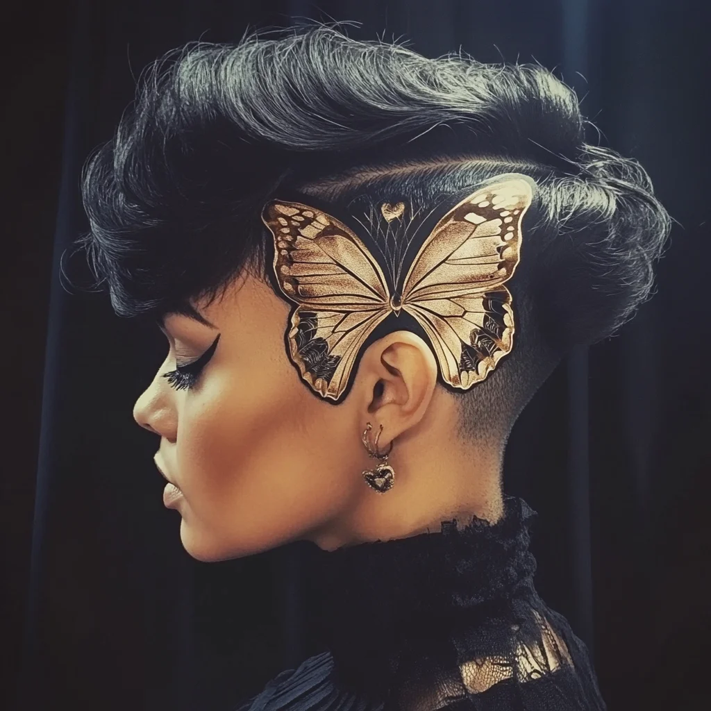 Transformative Elegance: The Butterfly-Embellished Edgy Pixie Cut