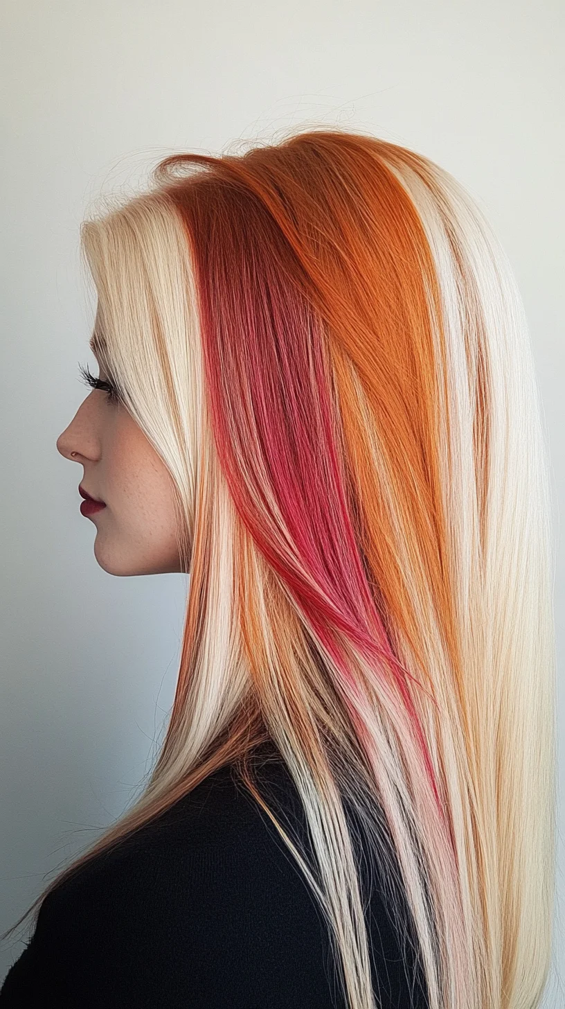 Vibrant Layered Strands: A Stunning Fusion of Bold Colors and Sleek Lengths