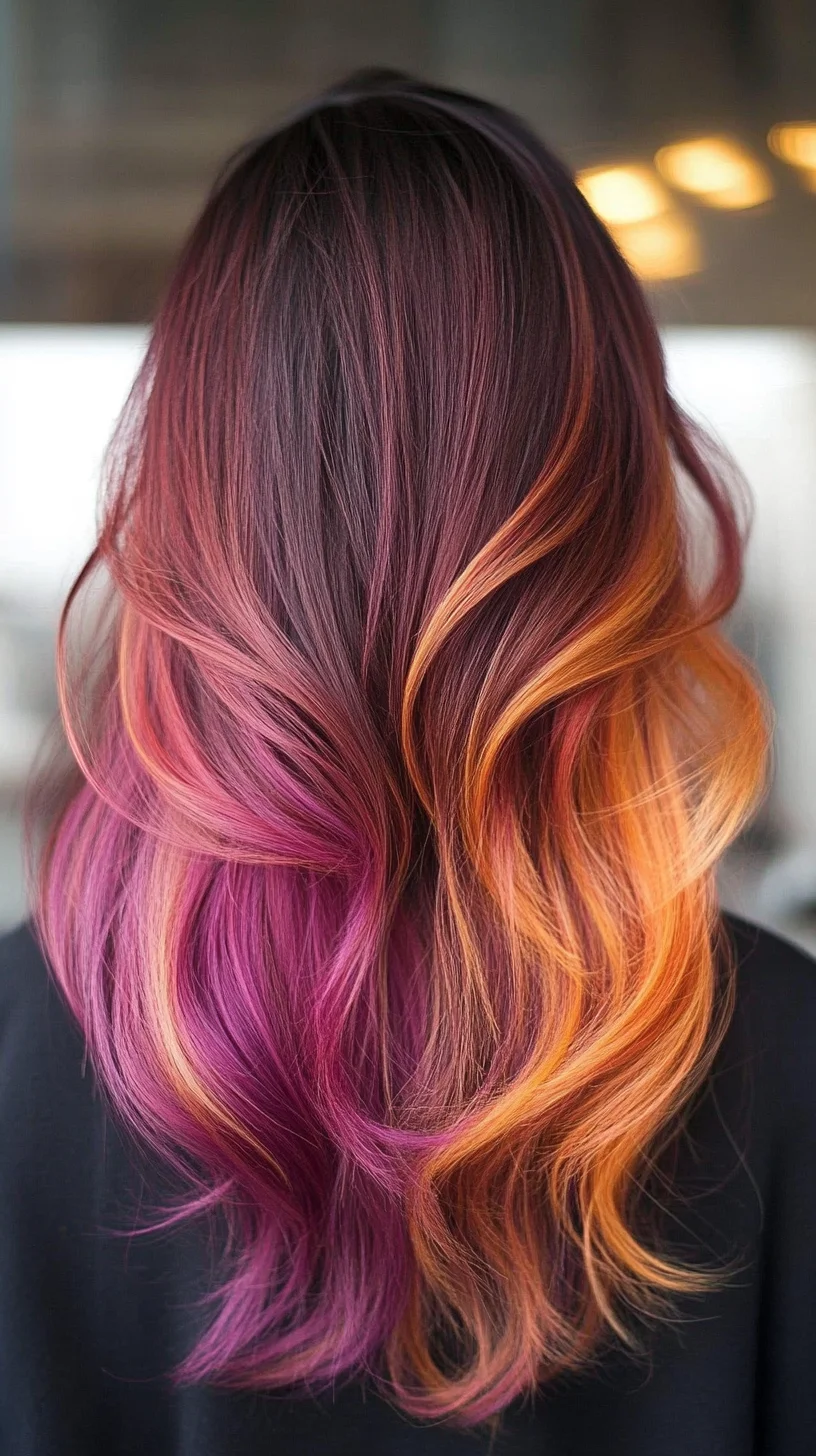 Vibrant Ombre Waves: A Bold Blend of Fiery Hues and Soft Elegance