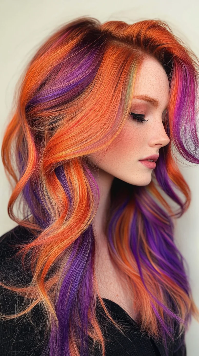 Vibrant Ombre Waves: A Bold Fusion of Orange and Purple