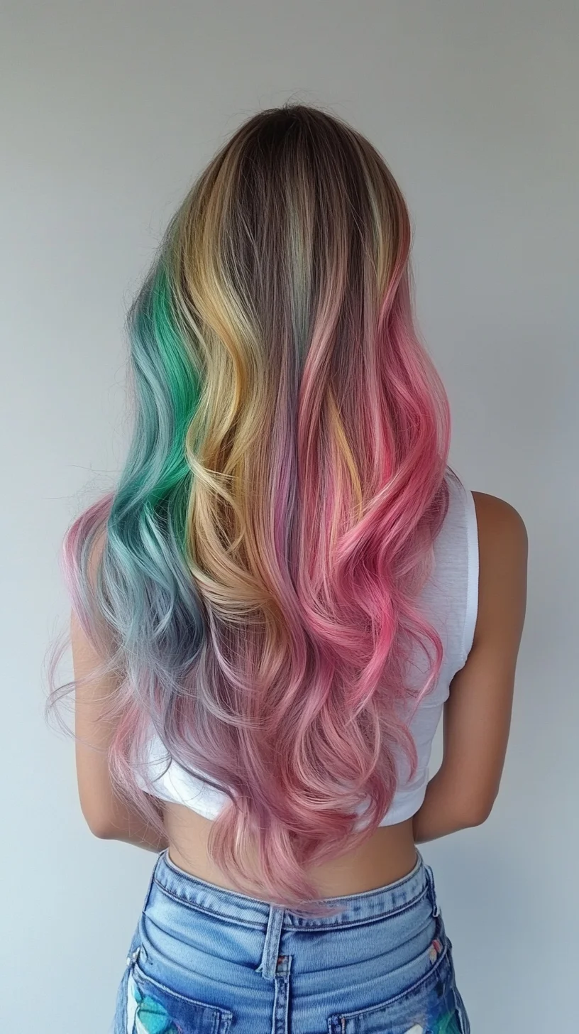 Vibrant Pastel Waves: Embrace the Rainbow with This Playful Hairstyle