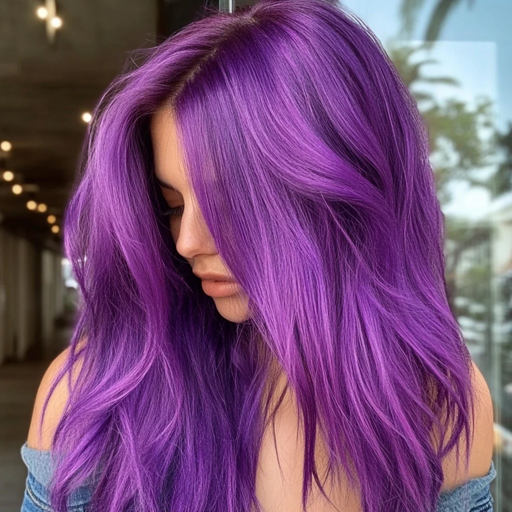 Vibrant Purple Waves: The Bold Hairstyle Making a Statement