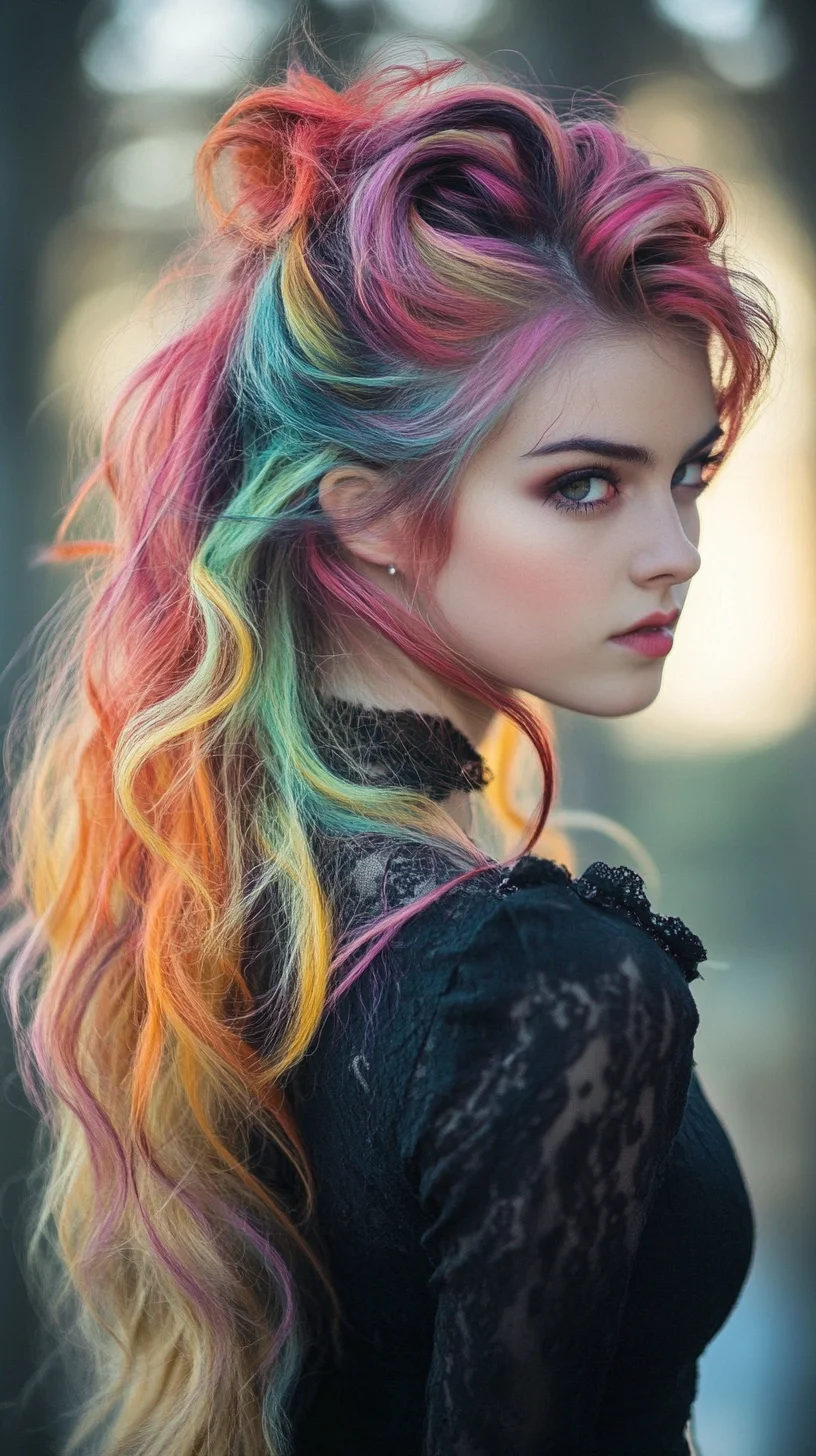 Vibrant Rainbow Waves: Embrace Your Colorful Side with This Stunning Hairstyle