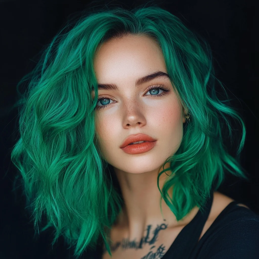 Vibrant Waves: Bold Green Hair for a Daring Style Statement