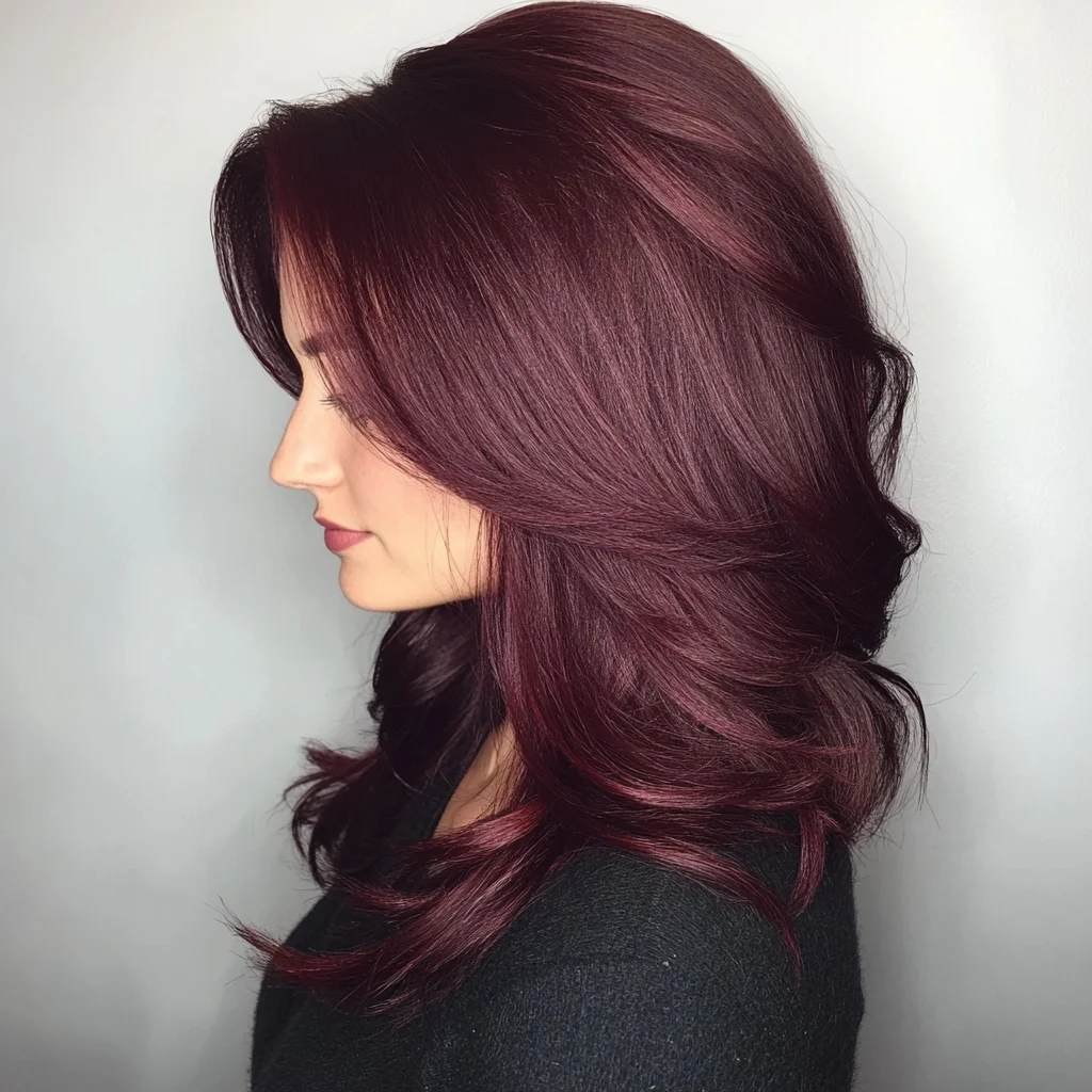 Voluminous Burgundy Waves: A Bold and Chic Statement Hairstyle